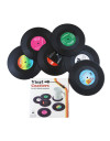 Komonee Vinyl Record Coasters Set - Pack of 6 Retro Novelty Drink Mats 